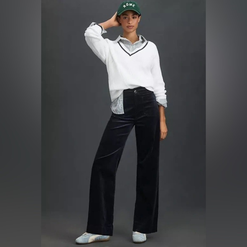 The Colette Corduroy Full-Length Wide-Leg Pants by Maeve, Indigo 29P